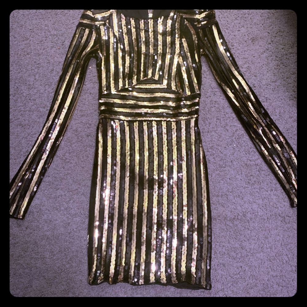 Black and Gold Sequin Party Dress